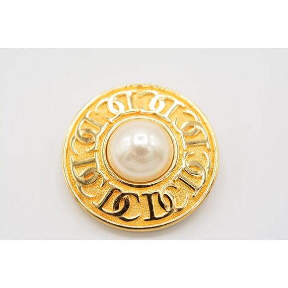 Christian Dior Vintage Logo Pin Brooch Pearl CD Monogram Gold Signed 1980s BinJ - Picture 4 of 12